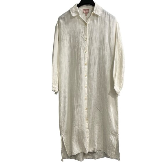 Show Me Your Mumu Coverup Womens S Cream Captain Button Down Gauze Maxi Beachy - Picture 1 of 10